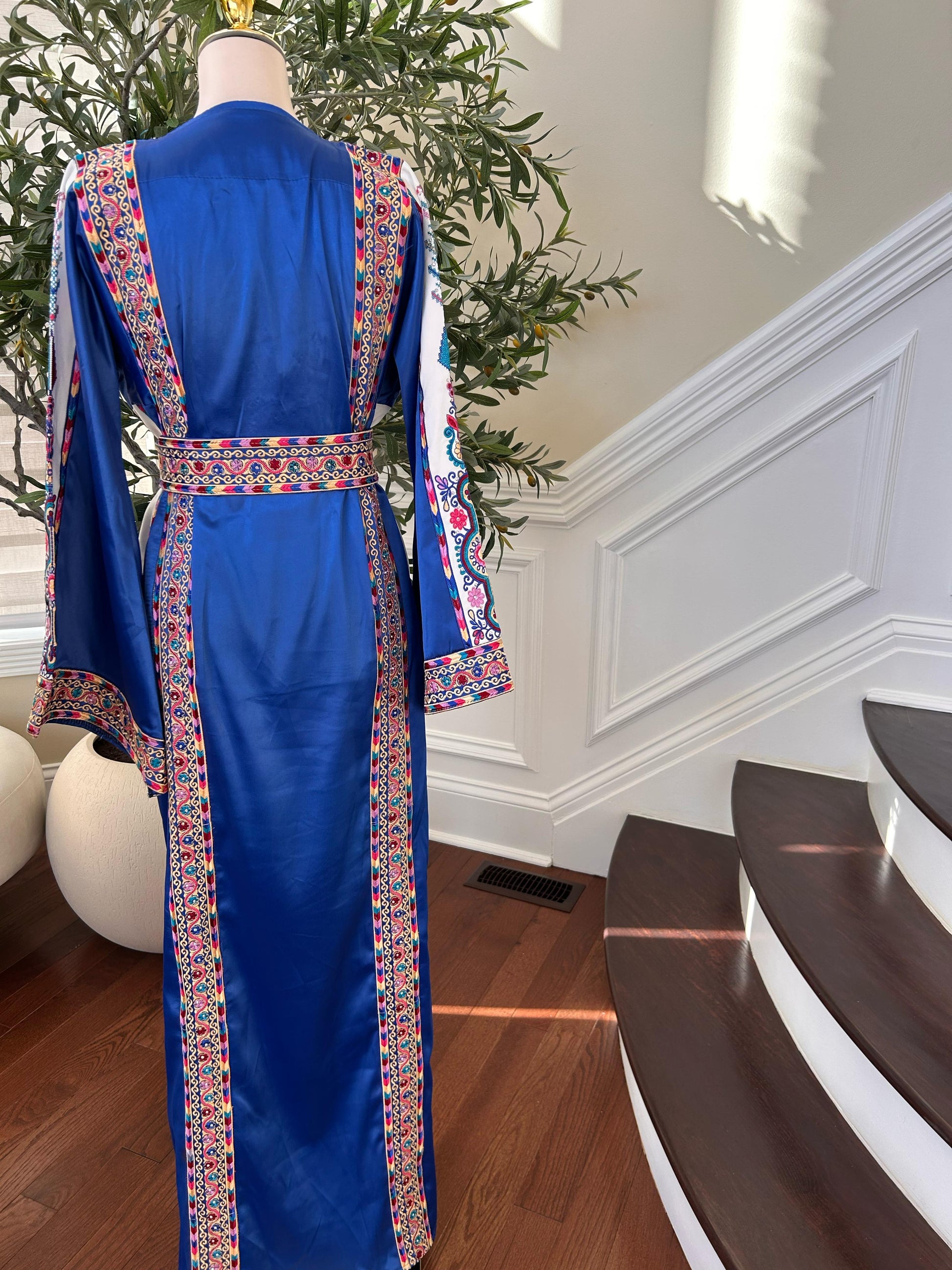 Blue Satin Embroidery Tatreez Thobe