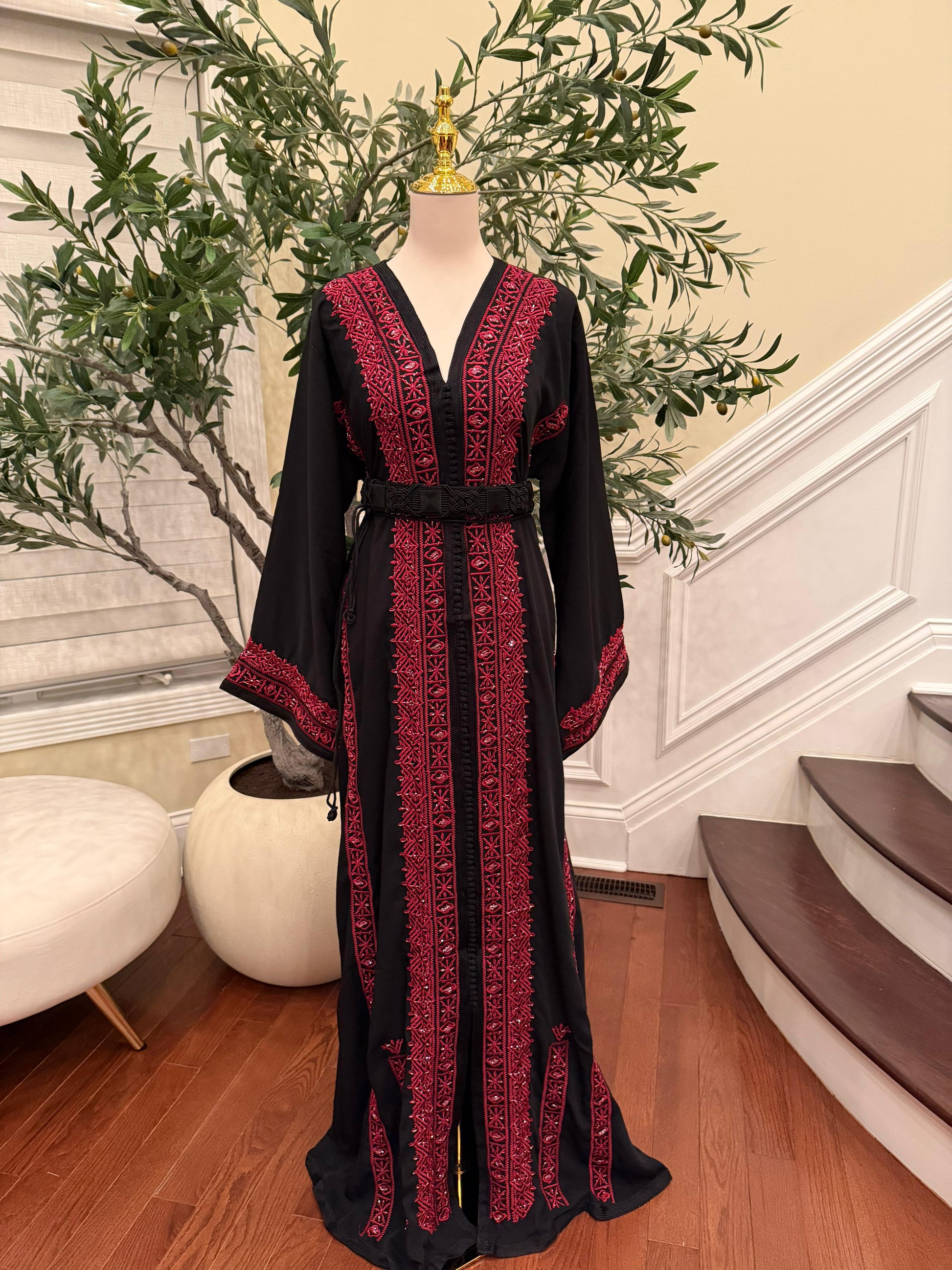 Black Embellished Rose Royale Kuftan