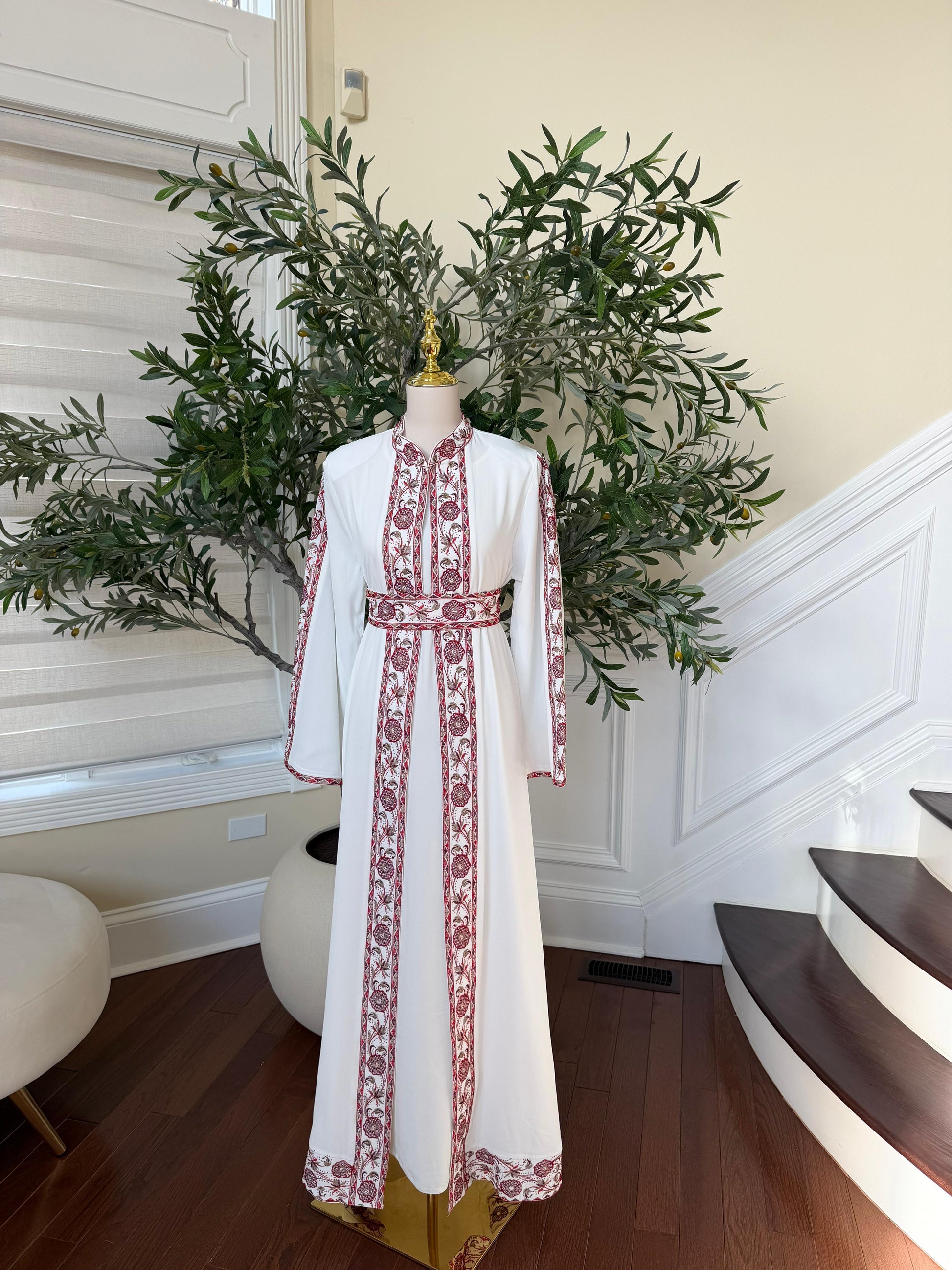 White Royale Red Tatreez Heritage Thobe