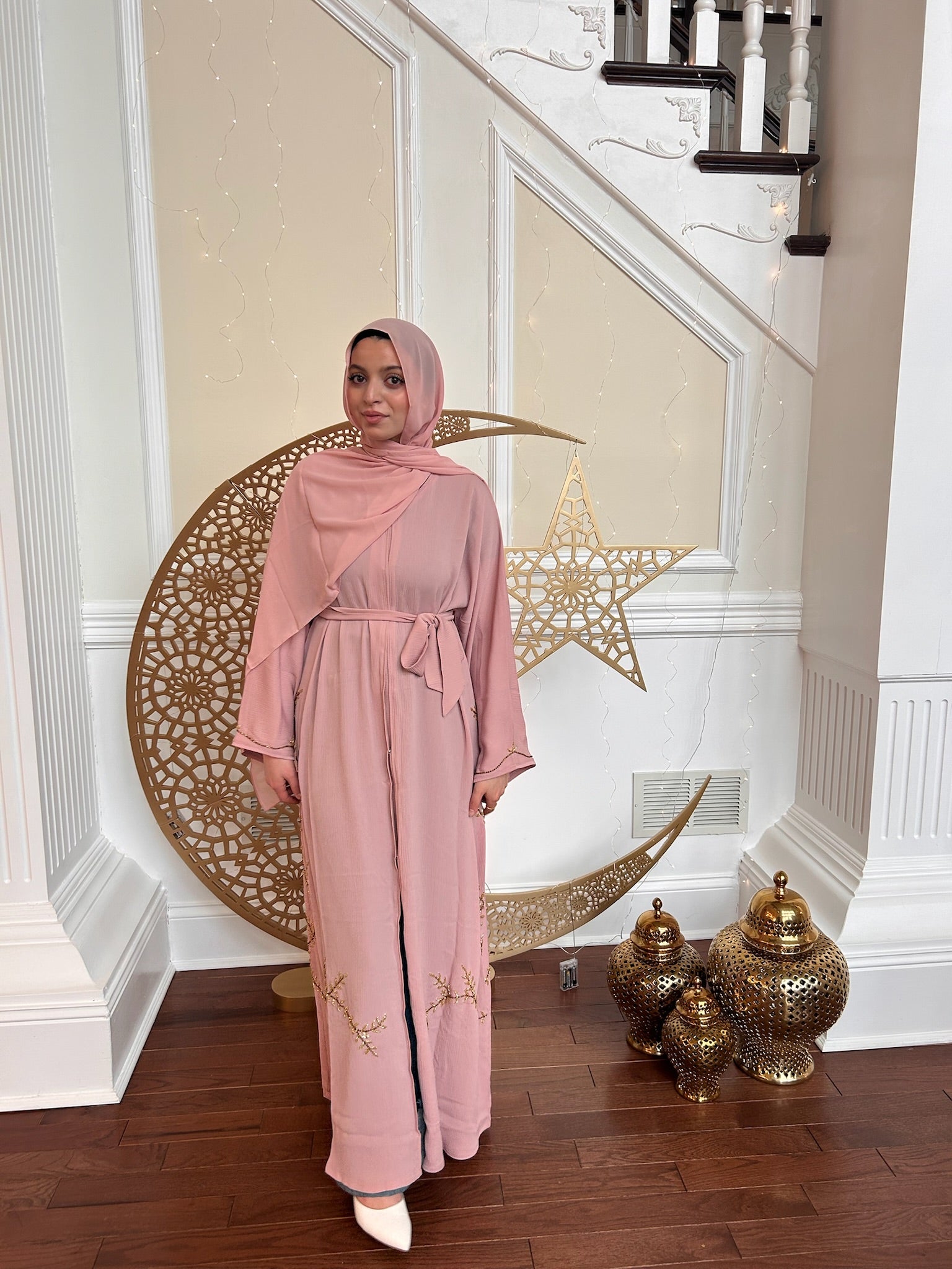 Floral Rose Pink Abaya