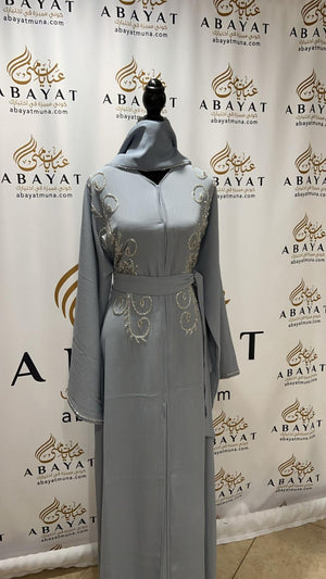 Skyline Shimmer Baby Blue & Silver Abaya