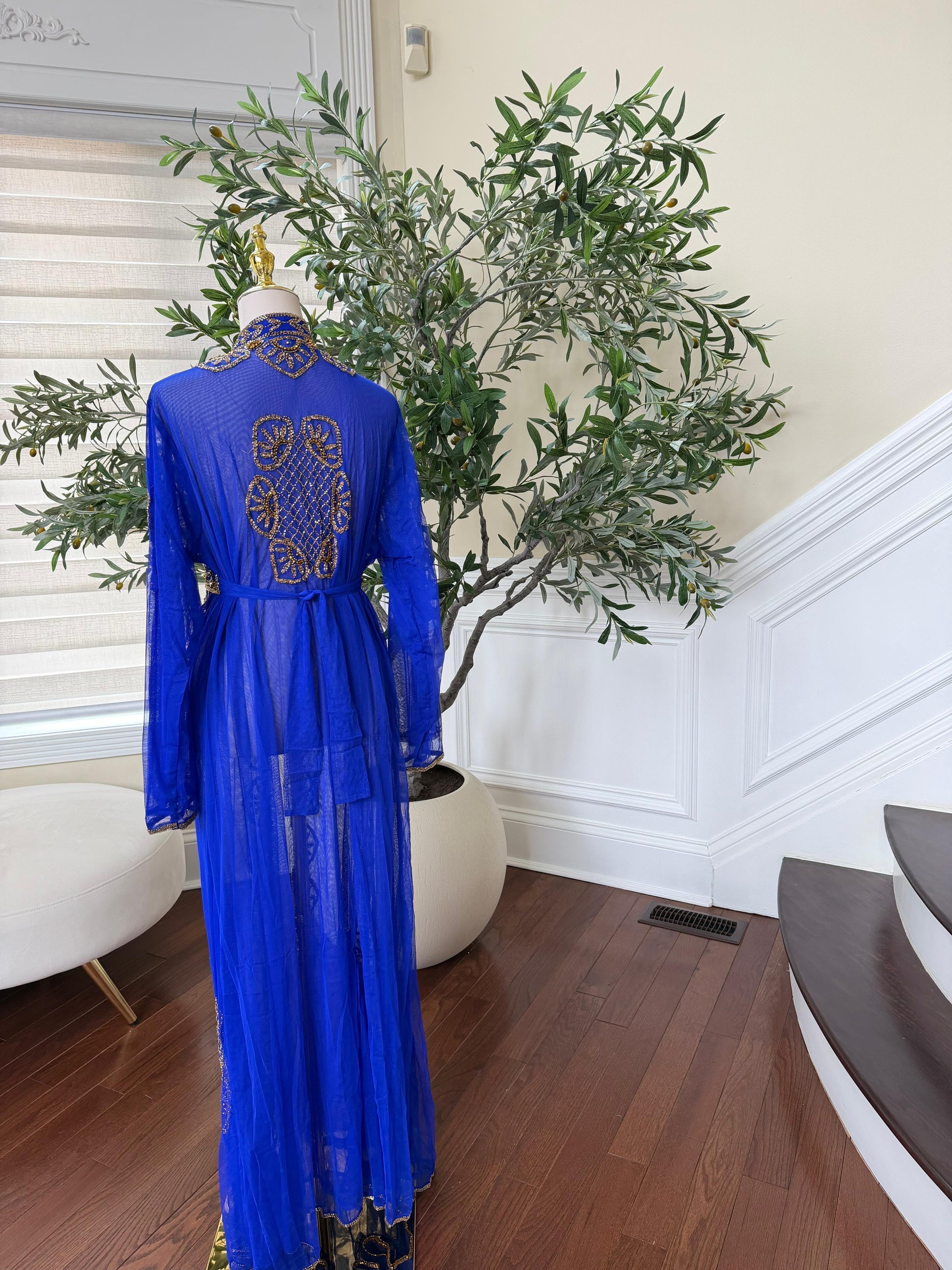 Royal Blue Golden Cardigan Abaya