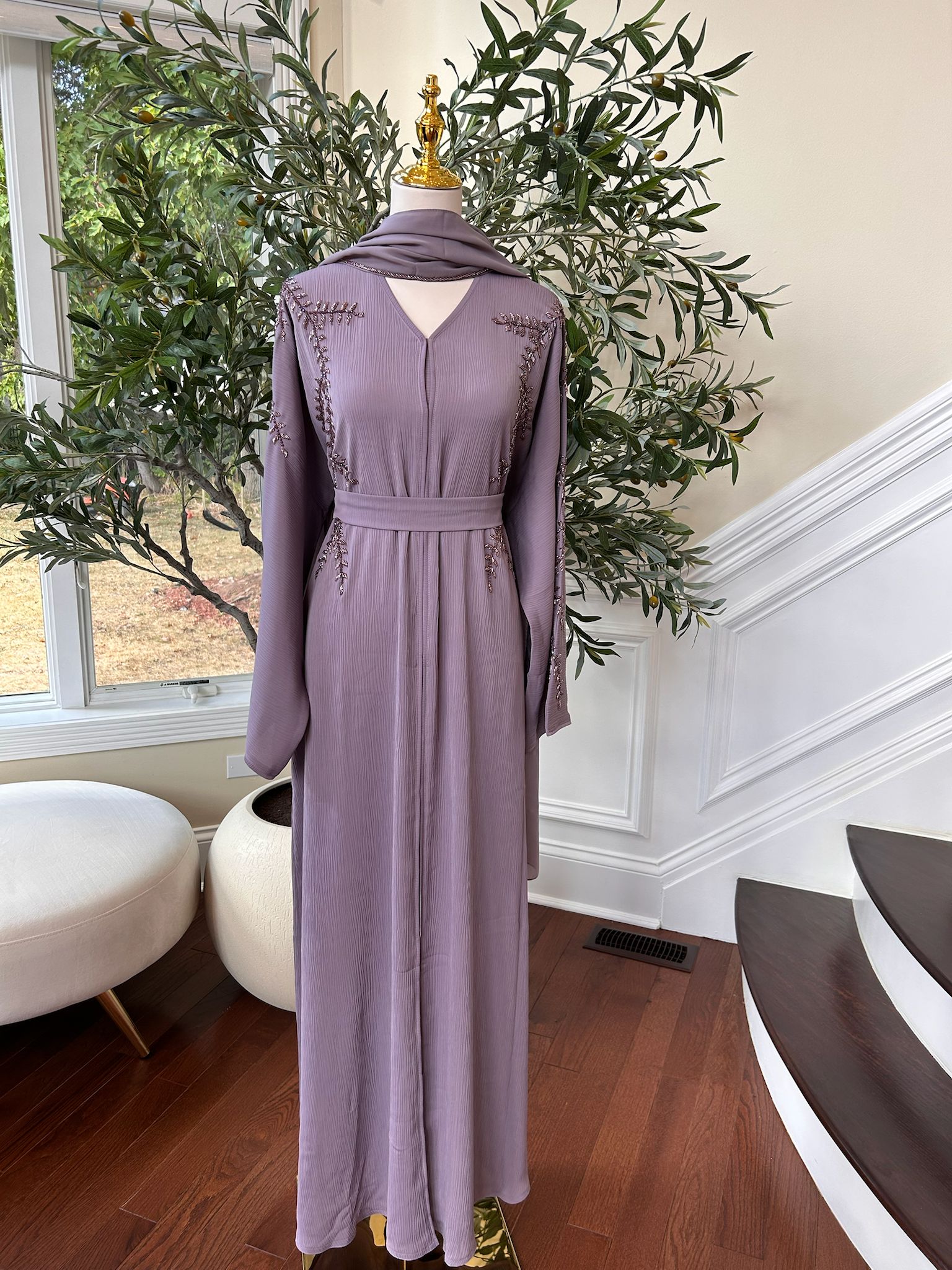 Lavender Floral Charm Elegance Abaya