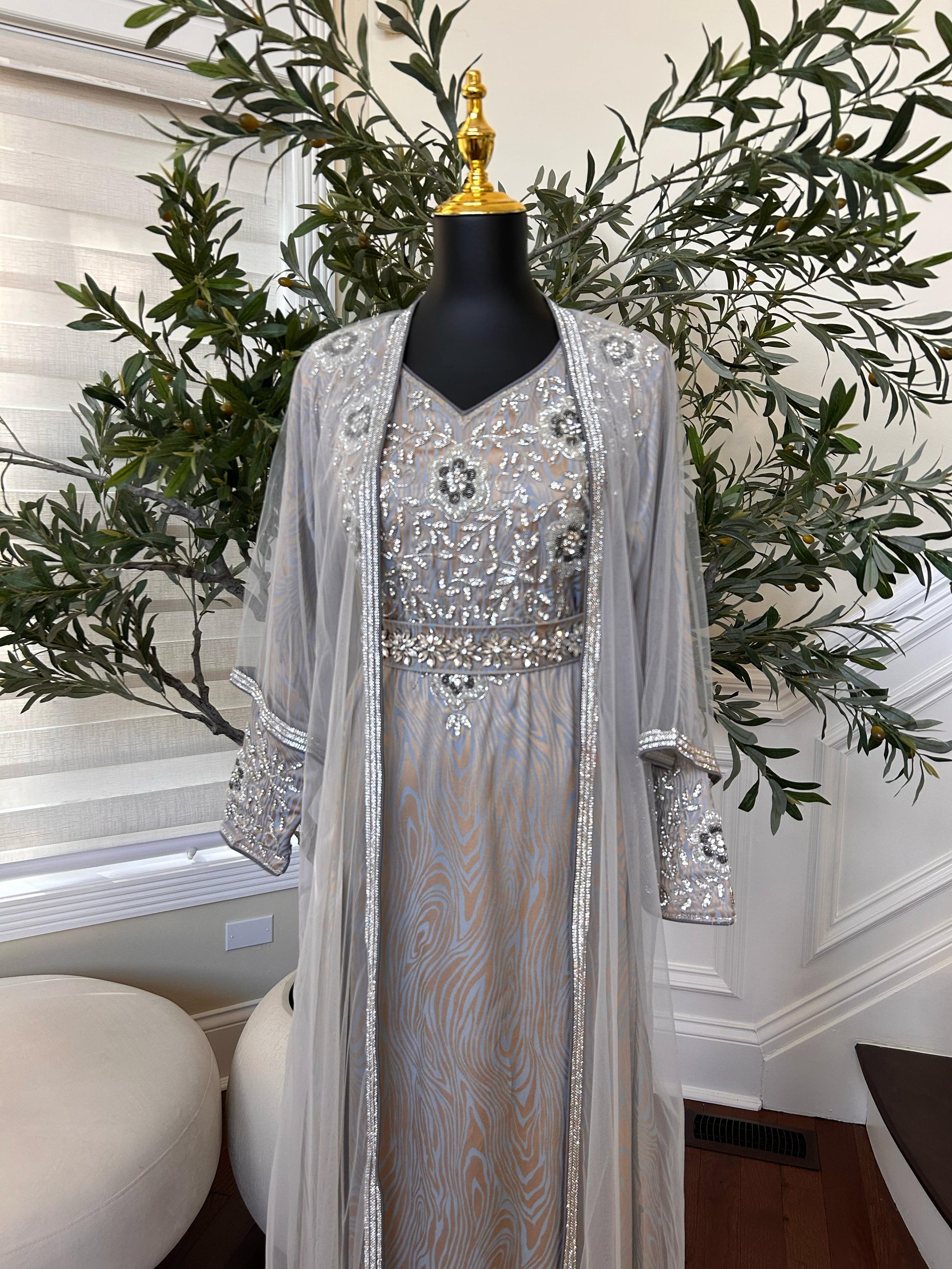 Grey Radiance Beaded Modern Kuftan