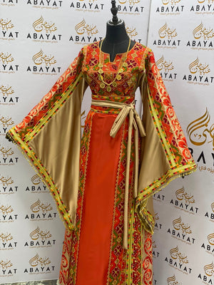 Rust Orange & Gold Palestinian Embroidered Thobe