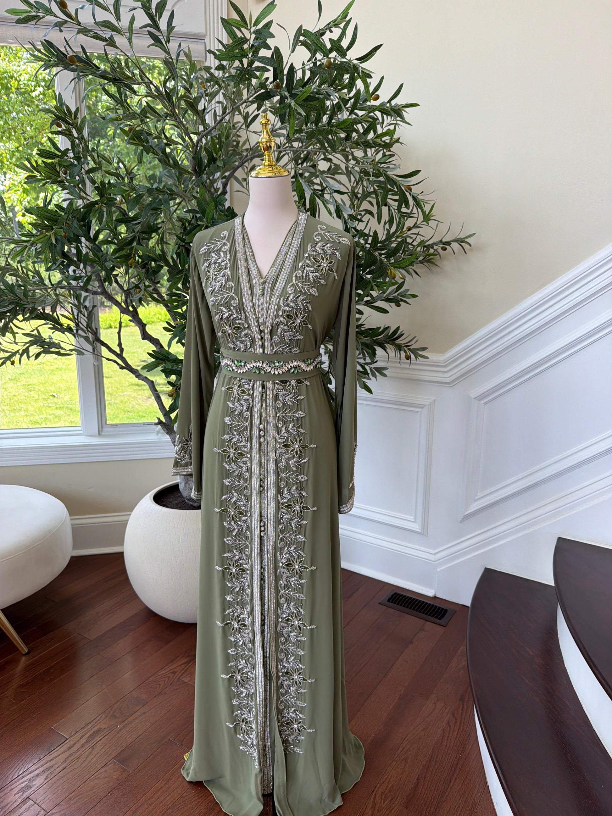Olive Beaded Embroidery Kuftan