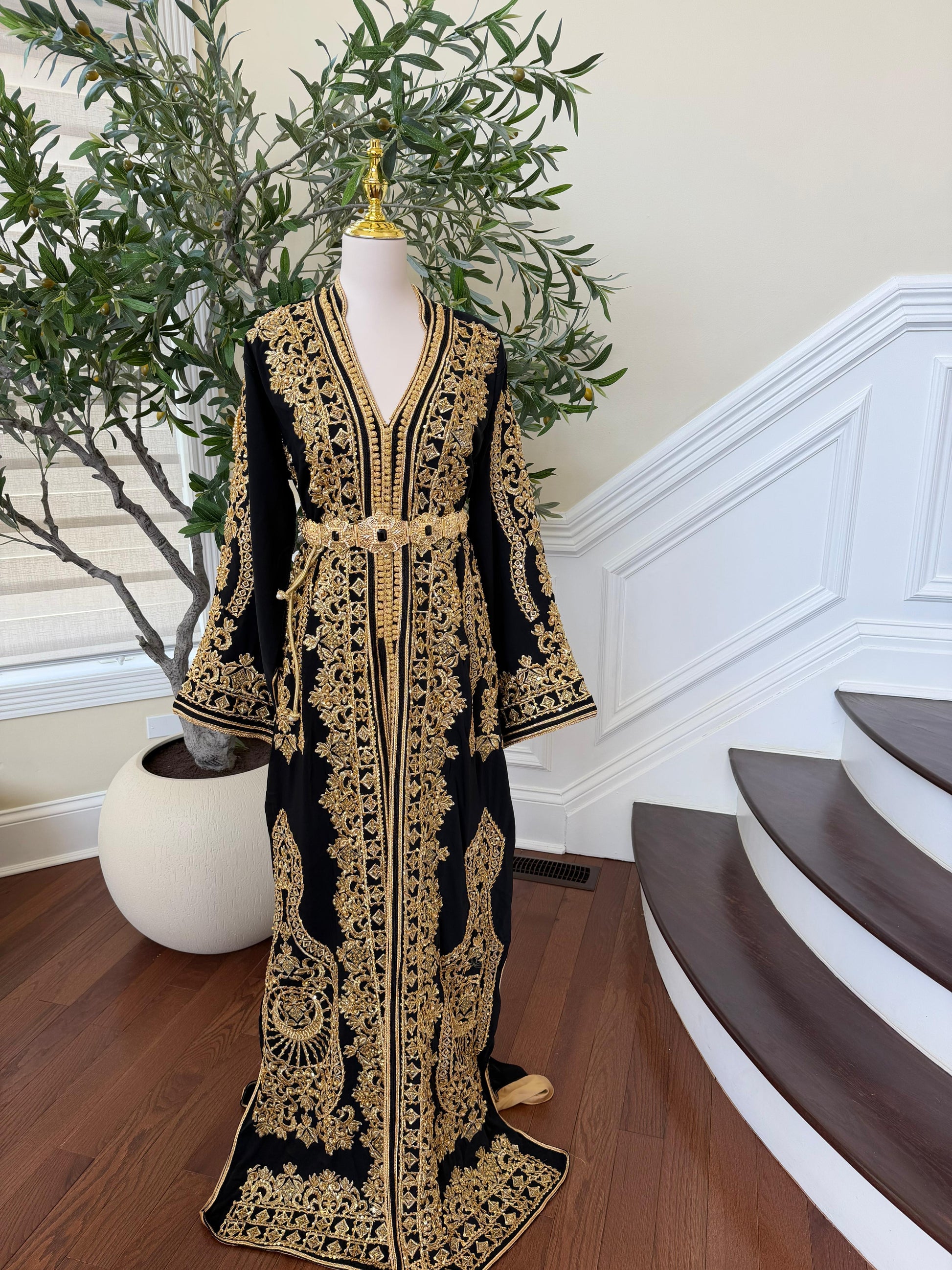 Black Embroidery Beaded Golden Kuftan