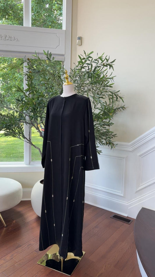 Black Abaya with White Beading – Elegant Modern Touch