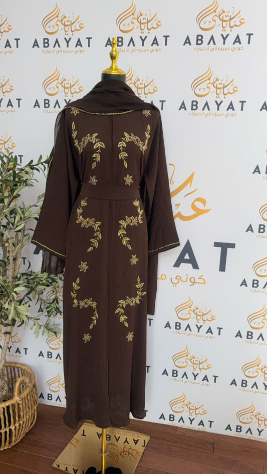 Elegant Brown Floral Abaya