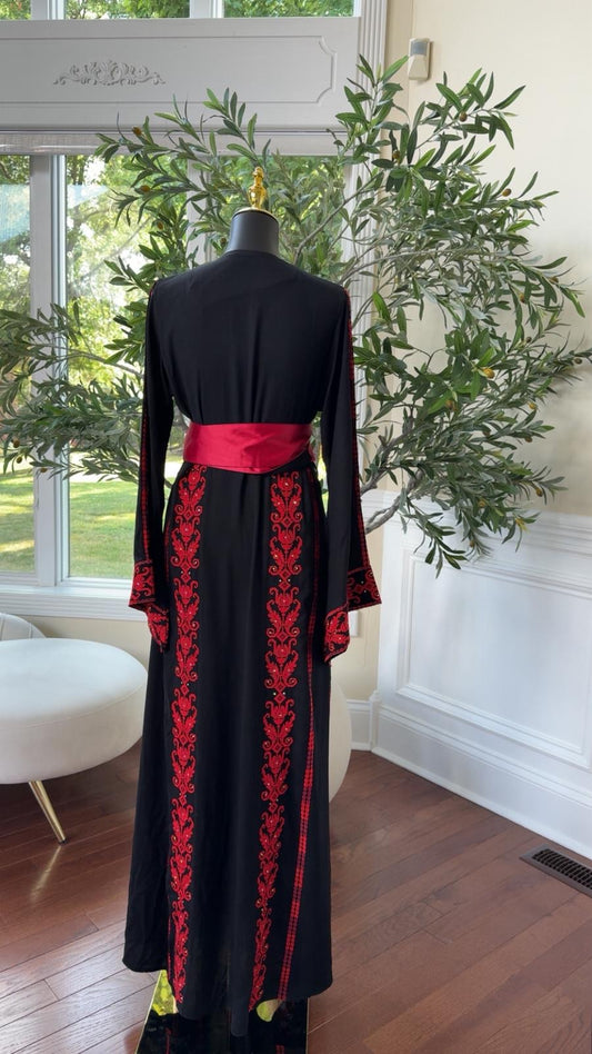 Red Embroidery Black Tatreez Thobe