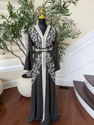 Grey Rose Elegance Beaded Kuftan