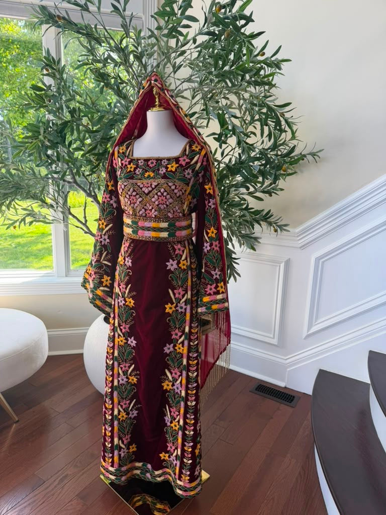 Velvet Red Embroidery Beaded Thobe