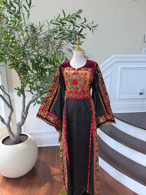 Black Embroidery Tatreez Red Thobe