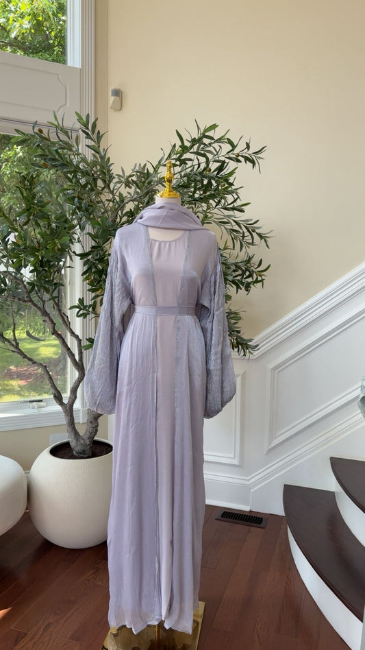 Lavender Grey Sparkle Grace Two-Piece Abaya