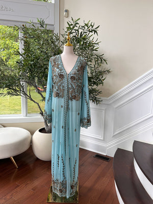Mint Blue Golden Charm Cardigan Abaya