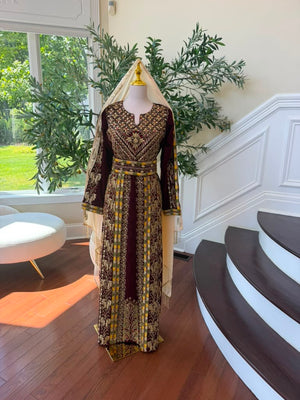 Burgundy Royale Gold Elegance Beaded Thobe