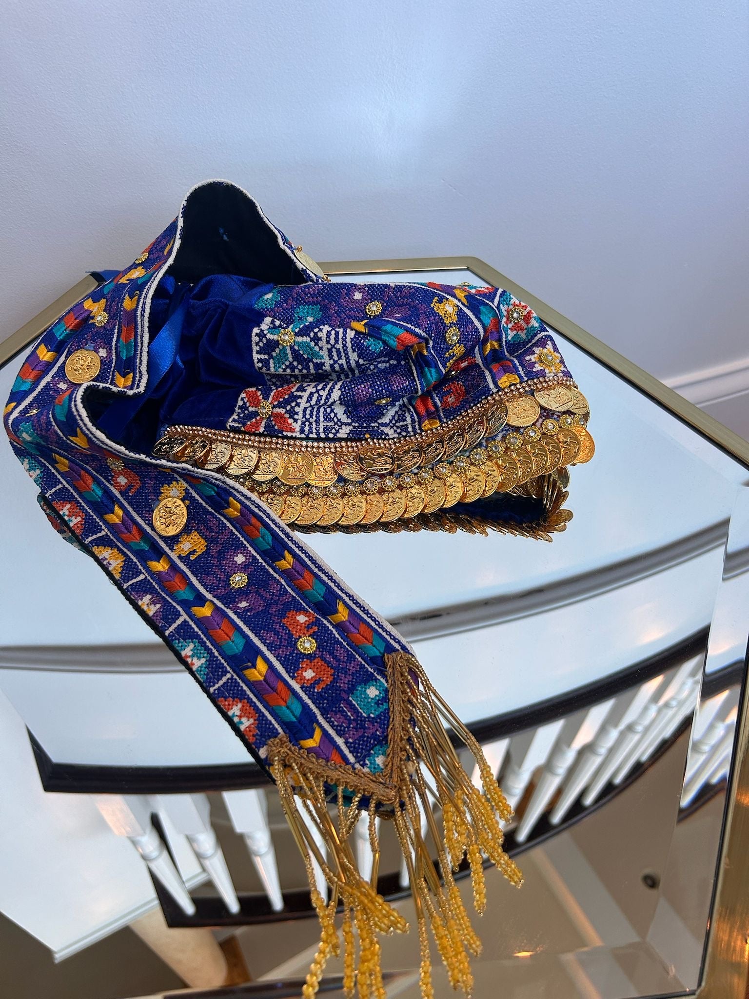 Blue Tatreez Embroidery Coin Head Piece