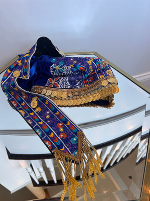 Blue Tatreez Embroidery Coin Head Piece