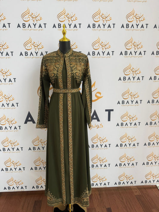 Elegant Tatreez Golden Green Dress
