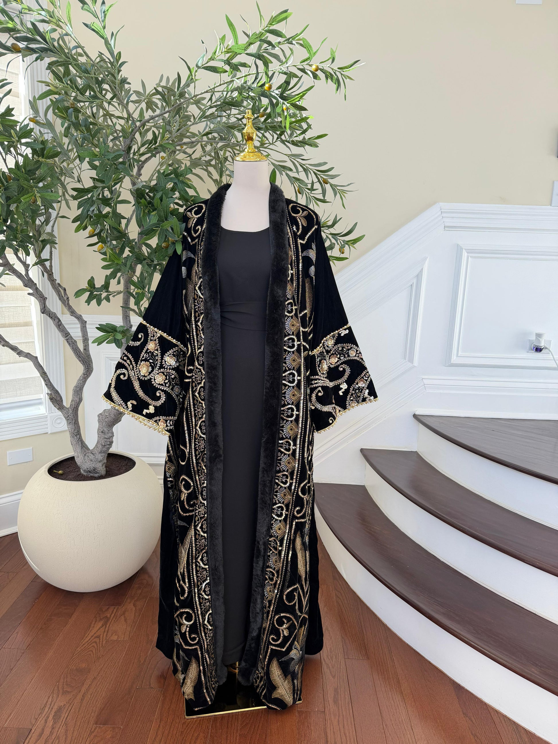 Black Serenity Velvet Cardigan Abaya