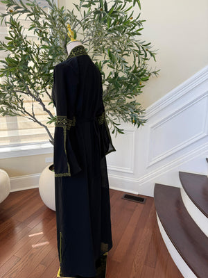 Black Embroidery Green Tatreez Two Piece Thobe