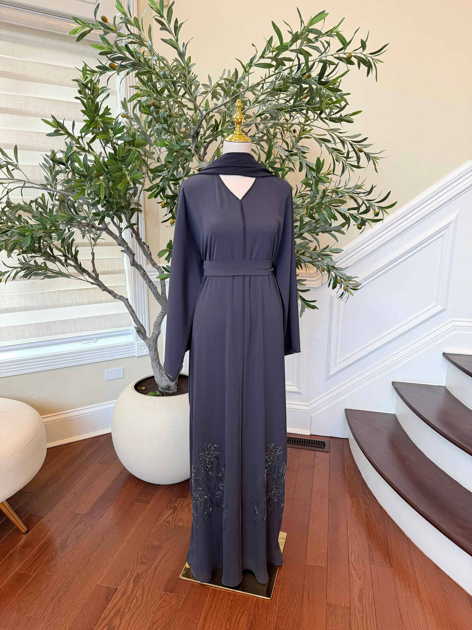 Moonlight Gray Beaded Abaya