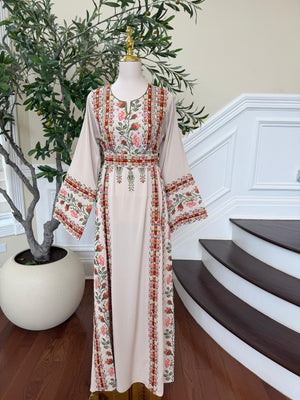 Cream Embroidery Tatreez Thobe