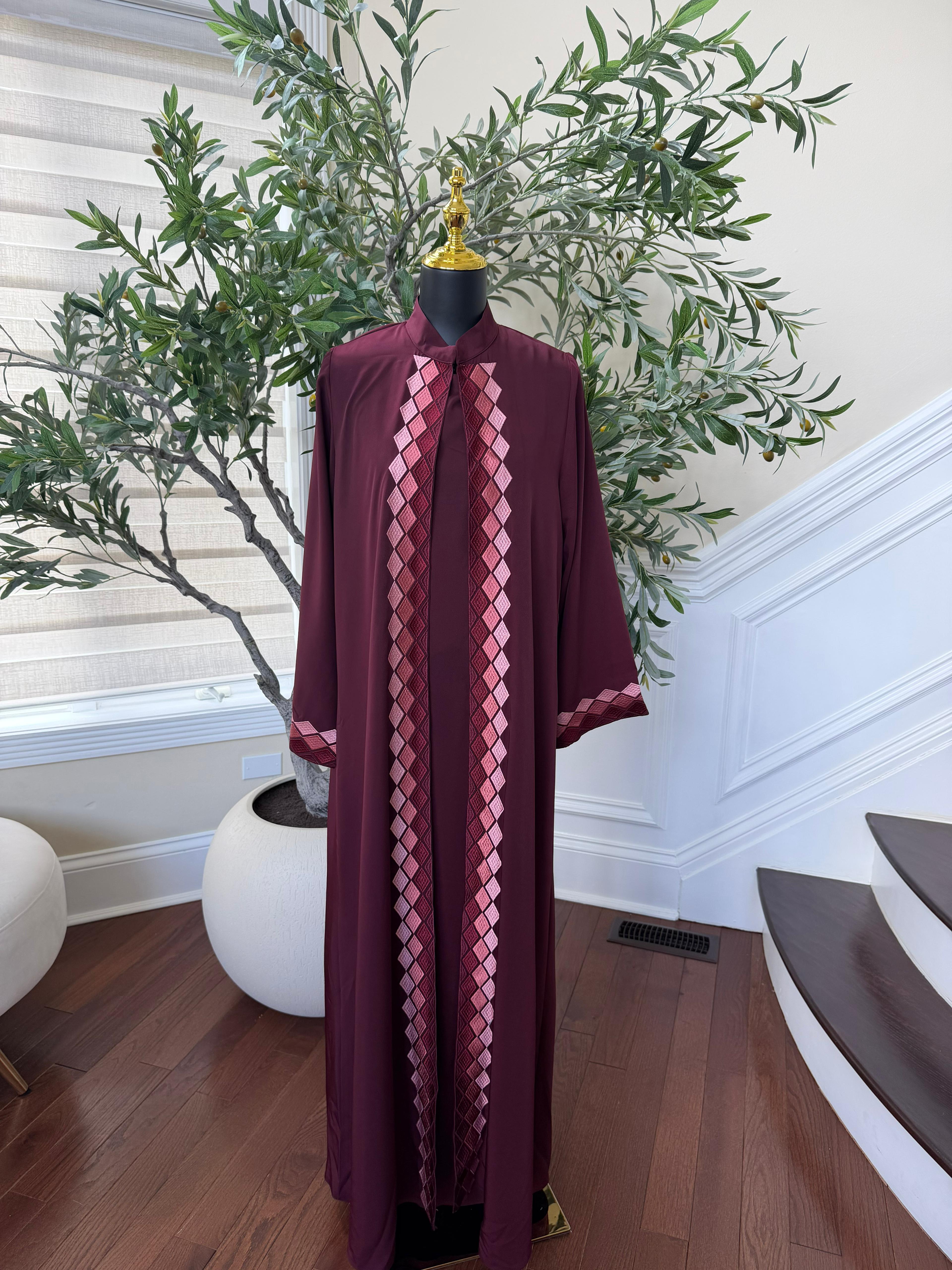 Red Two Piece Cardigan Abaya