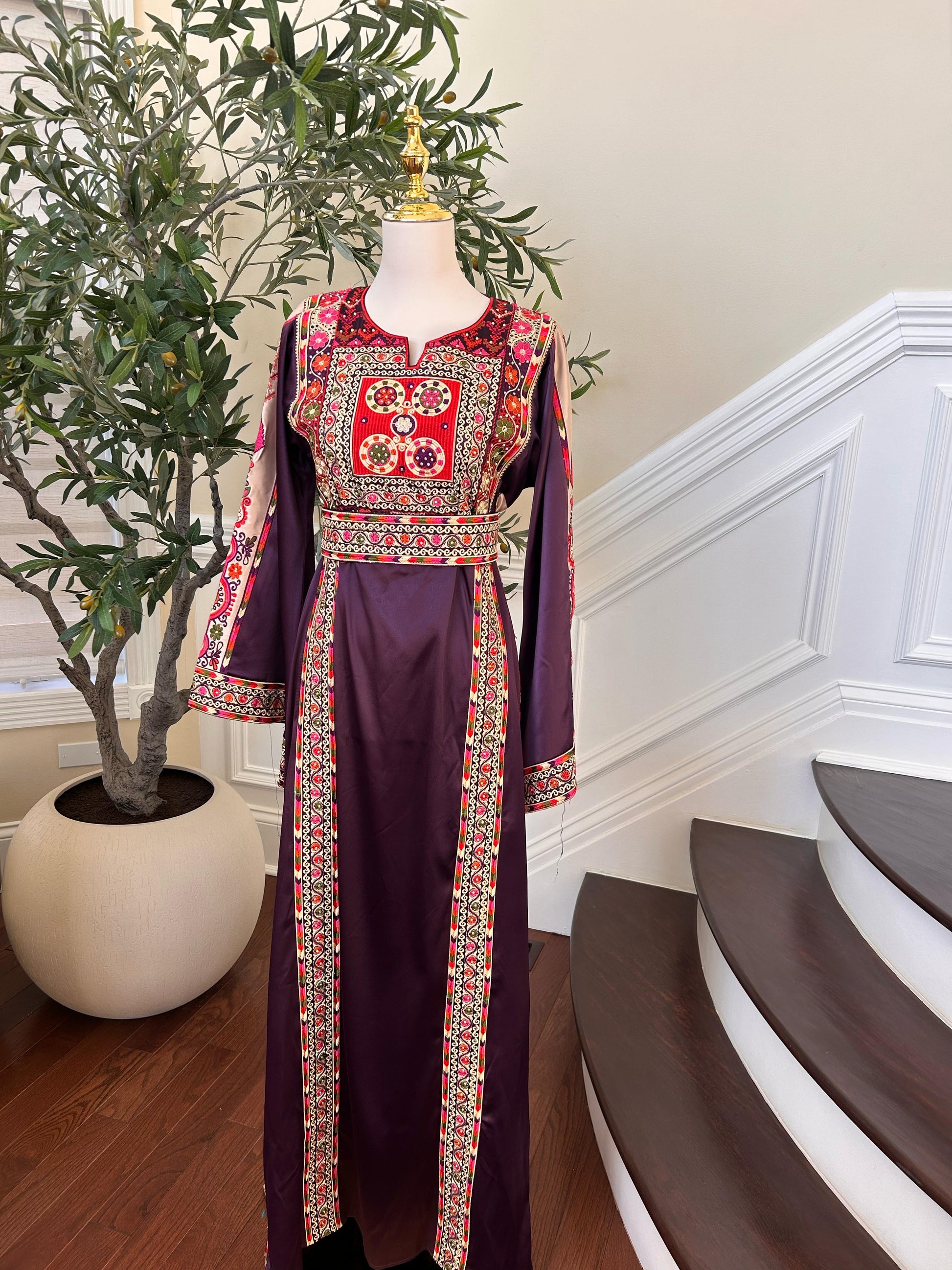 Purple Satin Tatreez Embroidery Thobe