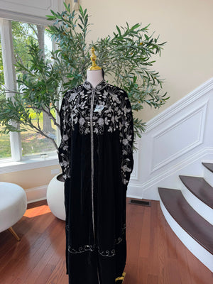 Velvet Black Beaded Elegance Cardigan Abaya
