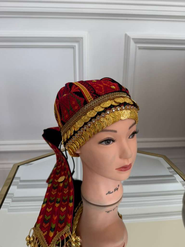 Red Tatreez Coin Head Piece Awka