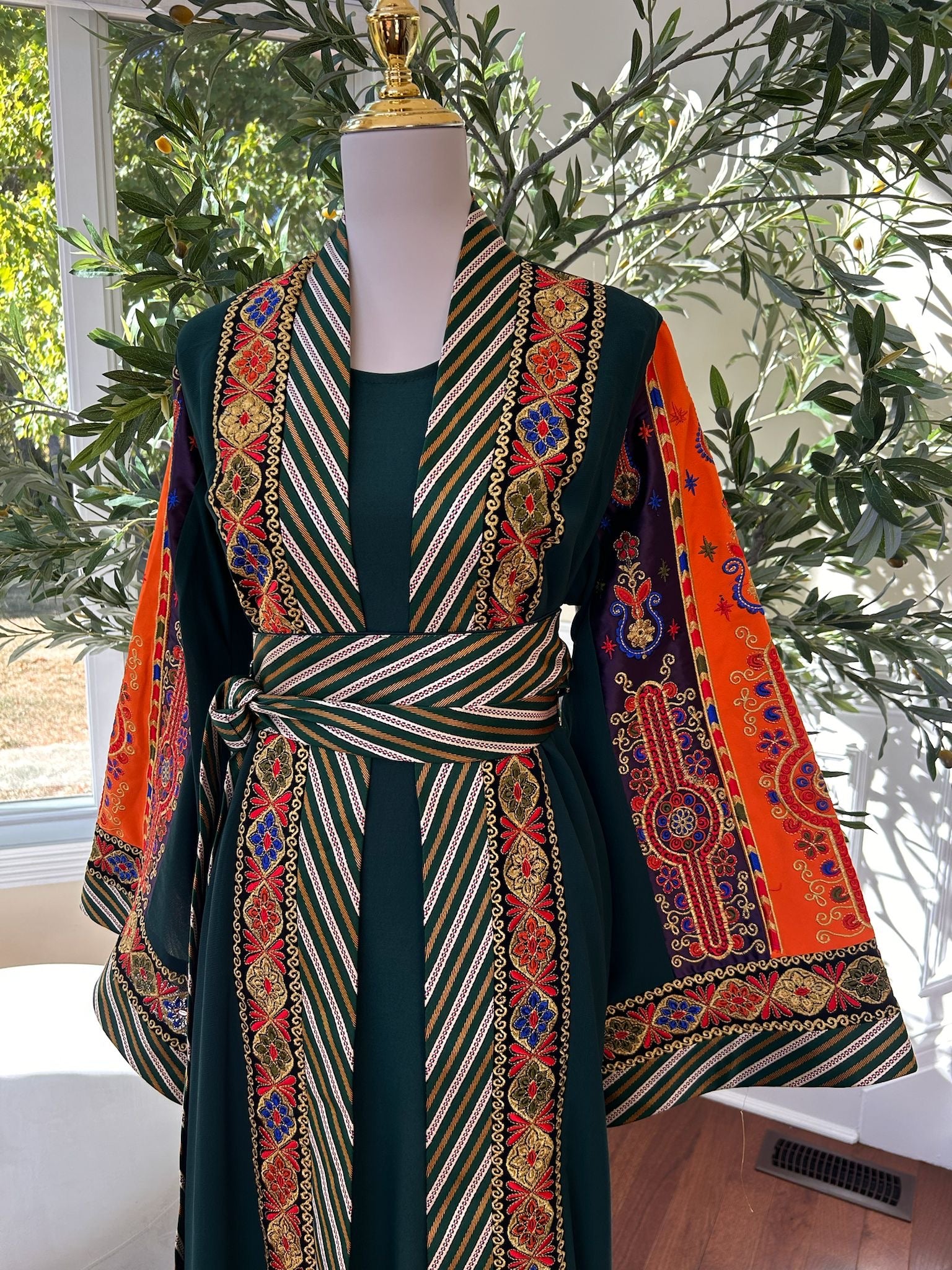 Green Embroidery Tatreez Embellished Thobe