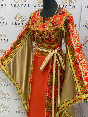 Rust Orange & Gold Palestinian Embroidered Thobe