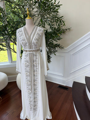 White Beaded Embroidery Kuftan
