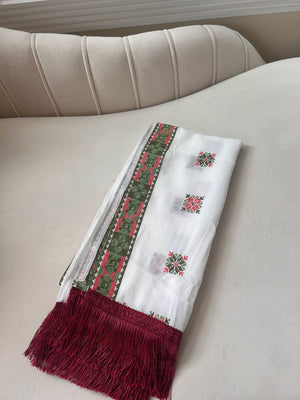 Green Tatreez White Khirka Shal Mandil