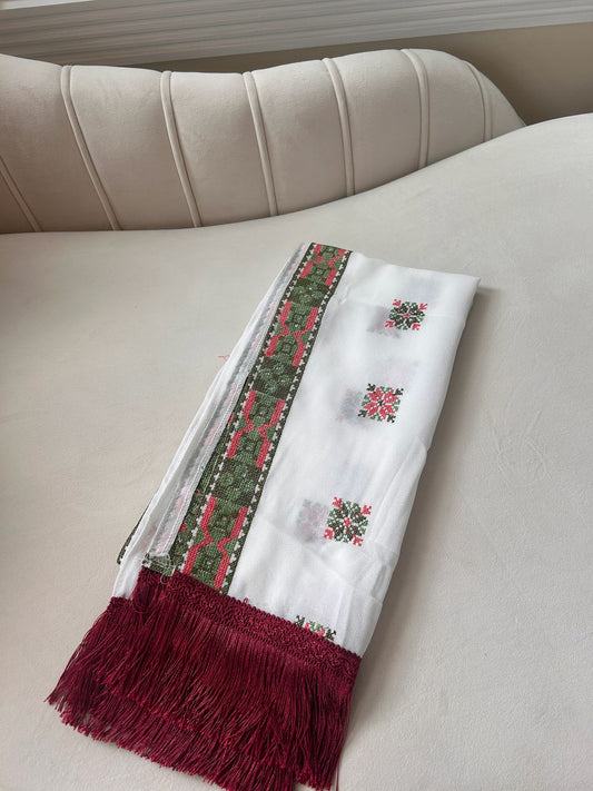 Green Tatreez White Khirka Shal Mandil