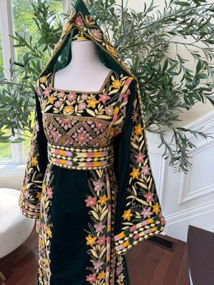Velvet Green Embroidery Stone Beaded Thobe
