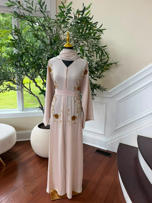 Cream Golden Floral Abaya