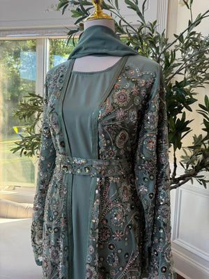 Ocean Sage Sequin Floral Abaya