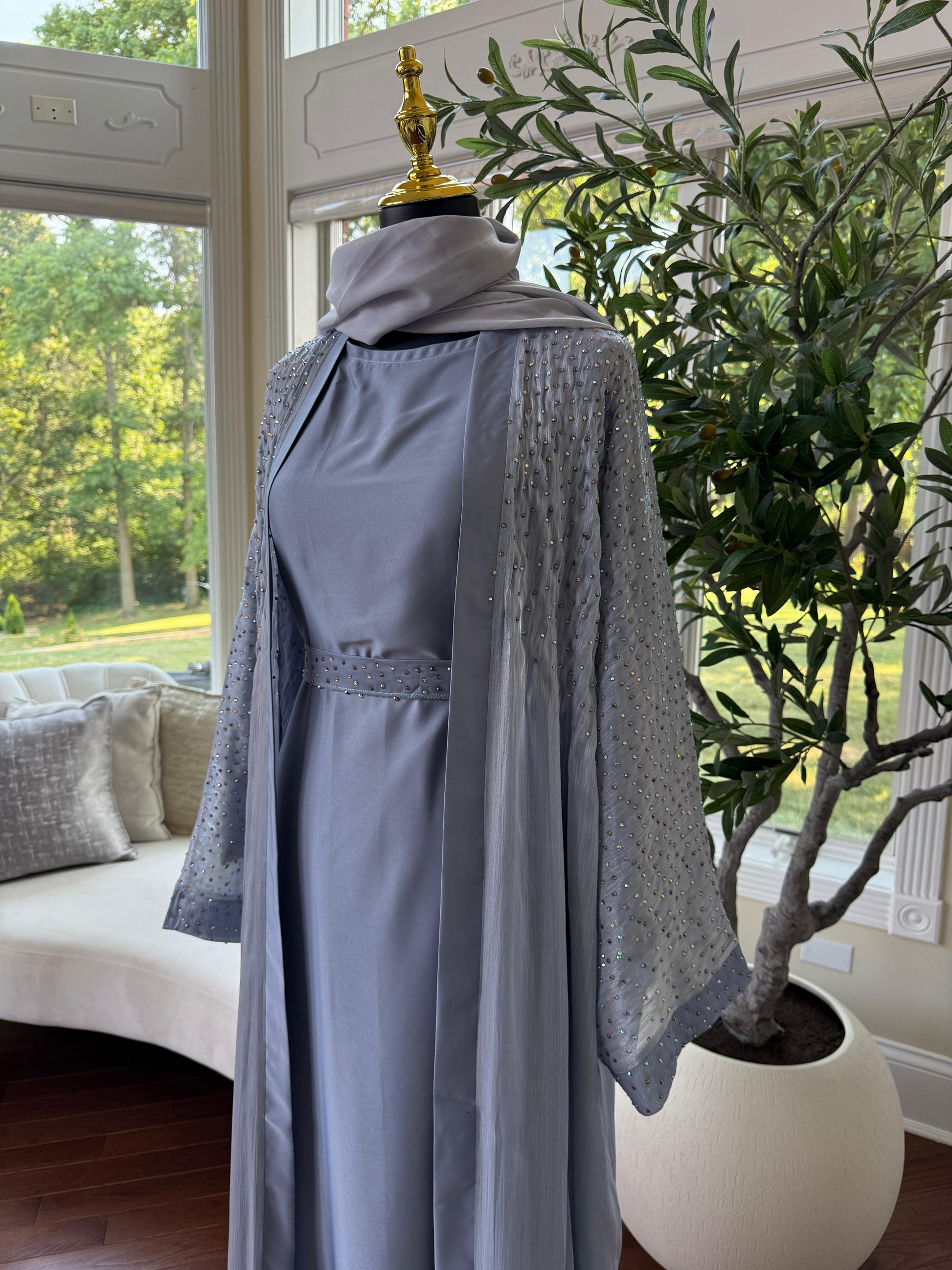 Light Dust Blue Sparkle Cardigan Abaya