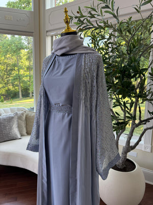 Light Dust Blue Sparkle Cardigan Abaya