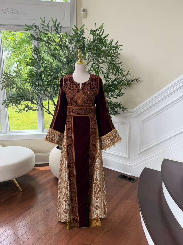 Red Velvet Embroidery Beaded Elegance Thobe