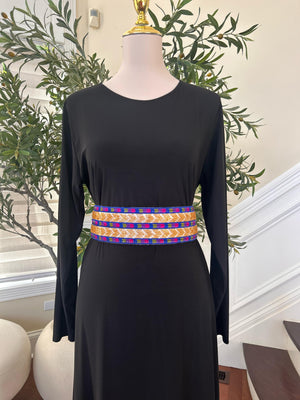 Gold Sabal Kharaz Blue Embroidery Thobe Belt