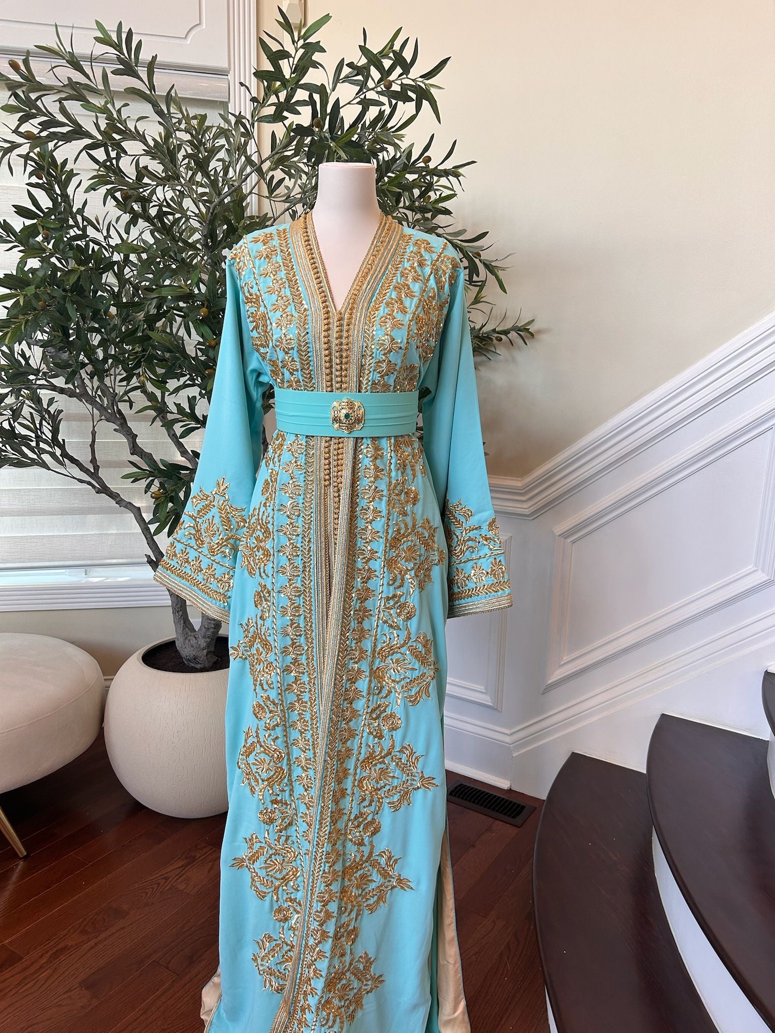 Mint Blue Golden Detail Kuftan