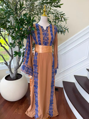 Peach Royale Blue Beaded Thobe