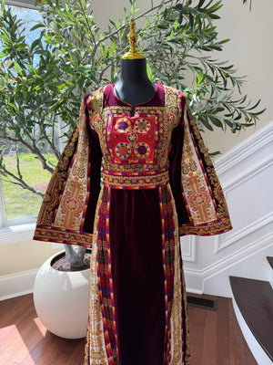 Velvet Maroon Embroidered Tatreez Thobe