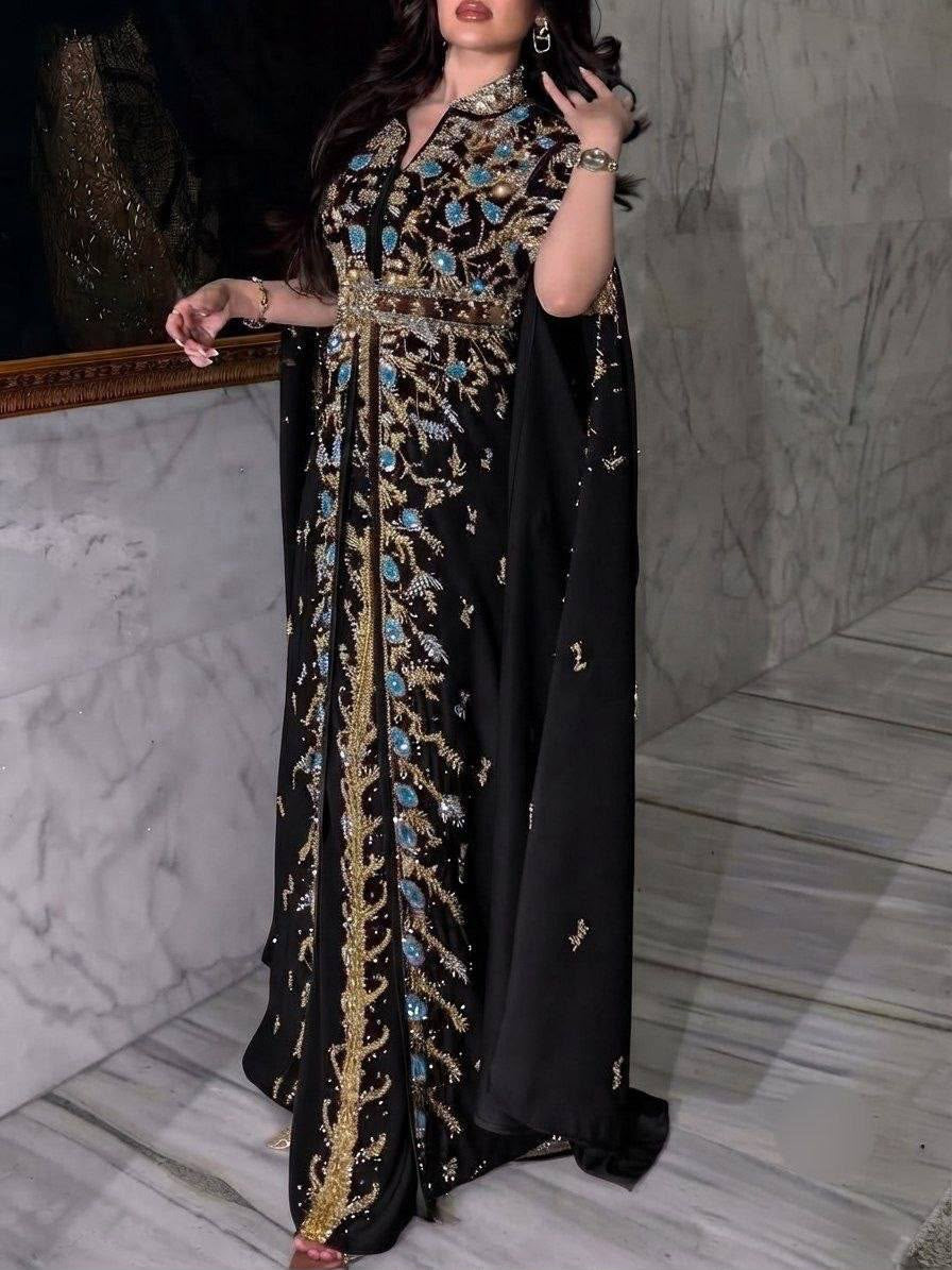 Black Sequin Floral Beaded Kuftan