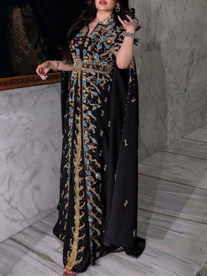 Black Sequin Floral Beaded Kuftan