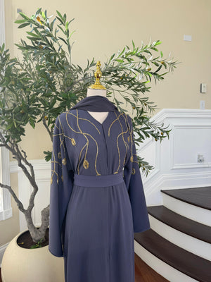 Moonlight Gray Golden Charm Abaya
