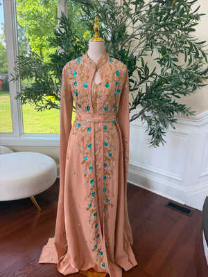Peach Floral Sequin Beaded Kuftan